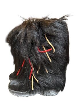 NWT Pajar Black Fur and Leather Winter Boots with Red & Tan Accents